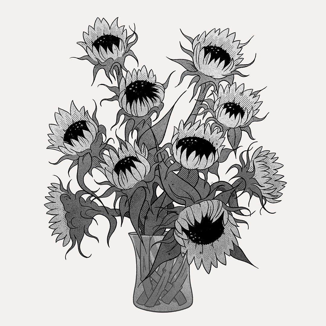 Sunflowers Black and White